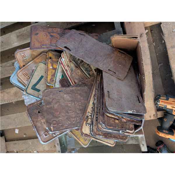 Box of Rusted Vintage License Plates