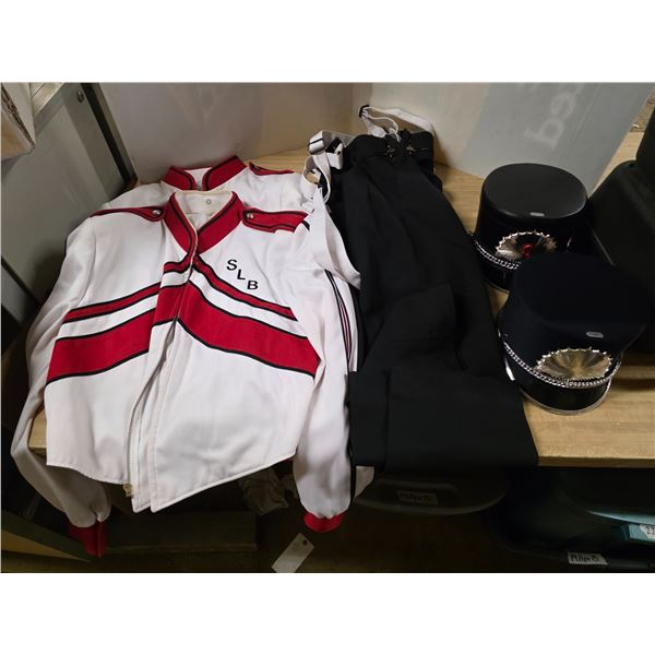 SLB Band uniforms- 2 shirts, 2 pants and 2 hats- sizes 48R and 42R shirts and 26-32, 30-38 pants