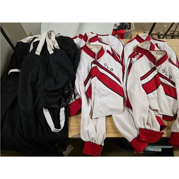 SLB Band uniforms- 6 shirts and pants with 5 hats- sizes vary from small to large