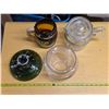 Image 1 : Pyrex coffee pot, green glass lamp base and misc items
