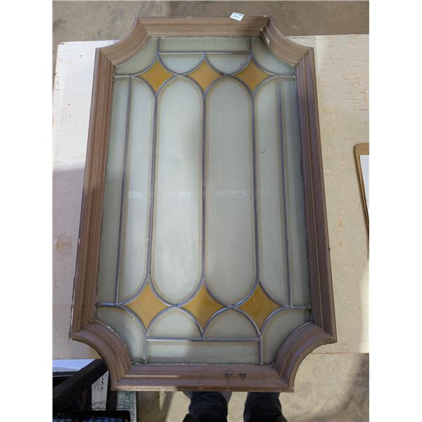 Leaded Glass, Unique Shaped Window w/ Design on Window 37"x23"x4"