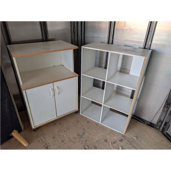 Wood Shelf Box and Wood Rolling Cart w/ Cabinets
