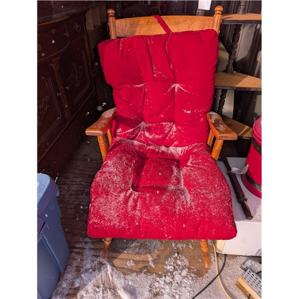 Wooden Rocking Chair w/ Red Cushion Seat