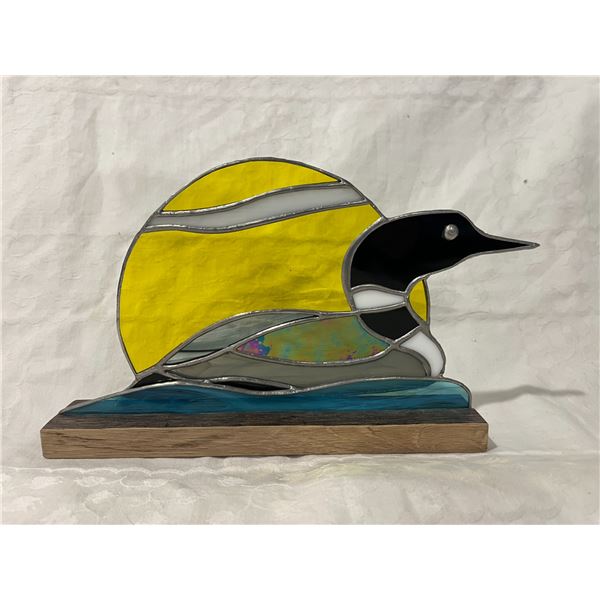 Stained Glass Loon w/ White Oak base