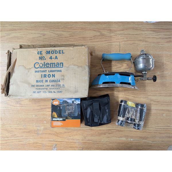 Vintage Coleman No.4-A Lightning Iron and New in Box Small Binoculars