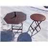 Image 1 : (2) Red Coloured Wood Round Picnic Tables (1) W/ Glass Round Top