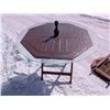 Image 5 : (2) Red Coloured Wood Round Picnic Tables (1) W/ Glass Round Top