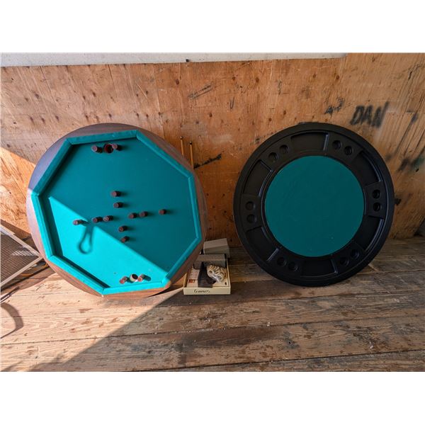 (2) Game Round Tables 48" Round w/ Game items (Pool Set, Chips, and etc.)