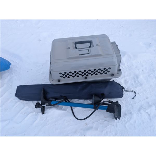 Barely Used 18"x12" Kennel, Barely Used Pump, and Fold out Chair