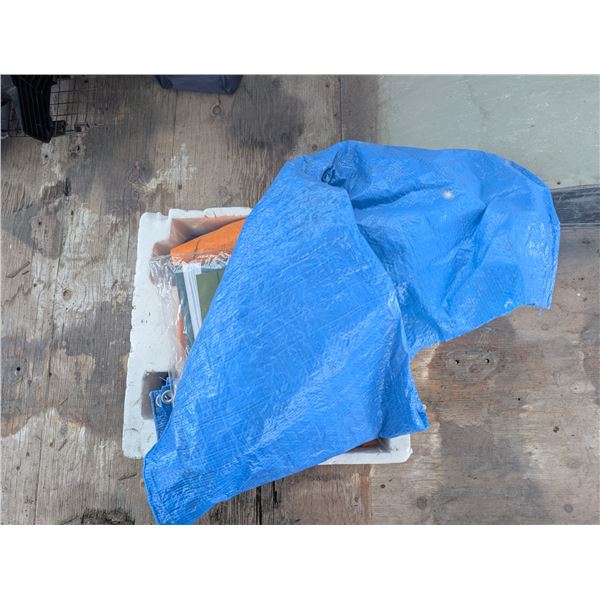 Lot of Tarps (Variety lengths, Smaller) and Brand New Patio Cover 60"x27"