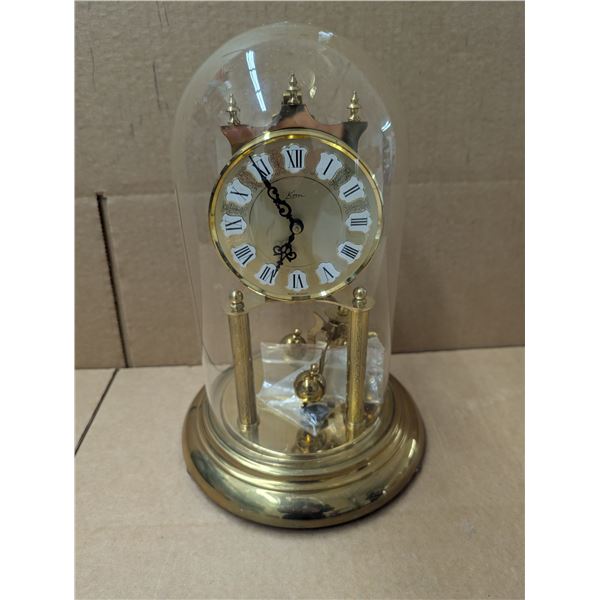 West Germany Kien Brass Coloured Glass Top Cover Clock 12"