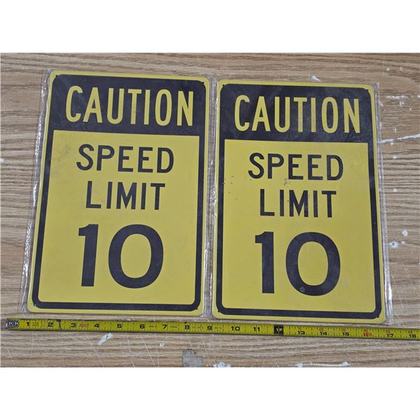 2 caution speed limit 10 tin signs