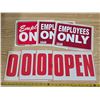 Image 1 : 4  open signs and 3 employees only signs