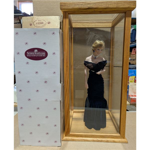 Hand Crafted "The Ashton-Drake Galleries" Princess Diana Figure in Glass and Wood Display and Origin