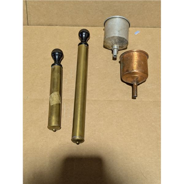 (2) Vintage Coleman Fuel Filters and (2) Brass Sprayers