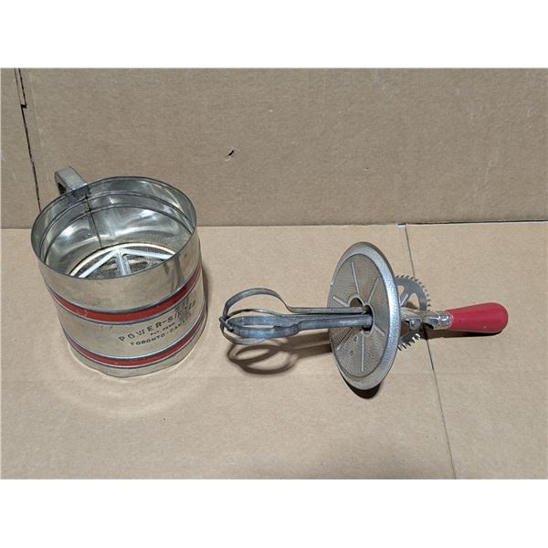 (2) Vintage Baking Items Power-Siffer and hand Mixer