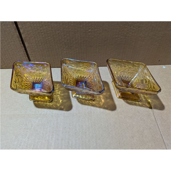 (3) Diamond Shaped Carnival Glass Candy Dishes 7"x5"x3"