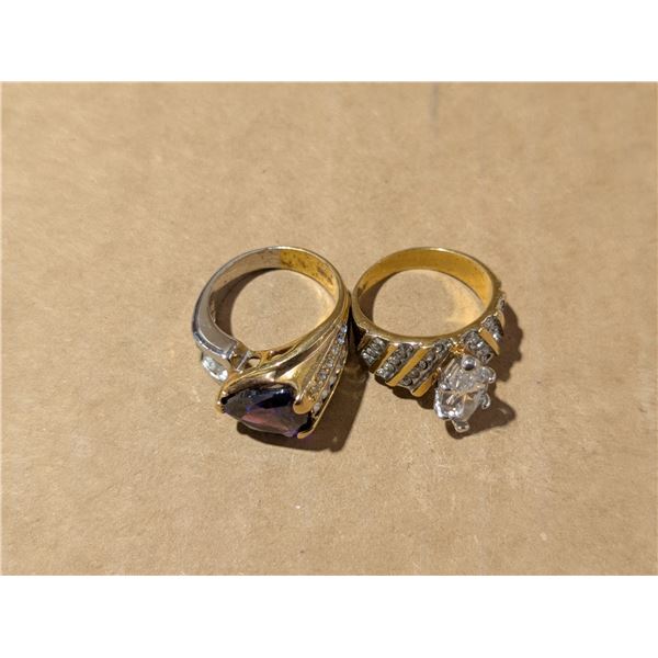 (2) Gold Plated Rings (Purple Stone/Crystal Design)