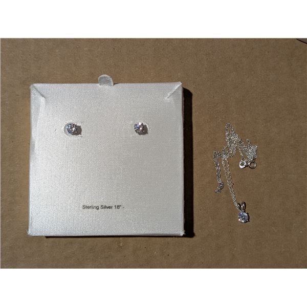 .925 Silver Necklace 18" w/ .925 Silver Earrings