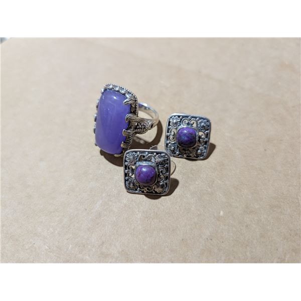 .925 Silver Ring w/ Gem Stone Design w/  .925 Earrings