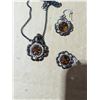 Image 2 : Black Floral and Amber Coloured Designed Necklace w/ Earrings w/ Markings