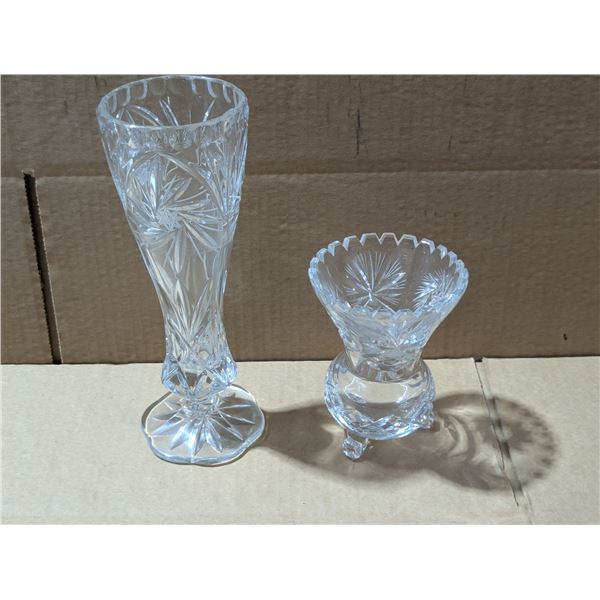 (2) Crystal Glass Vases (1) 3 Foot Ball Base Design