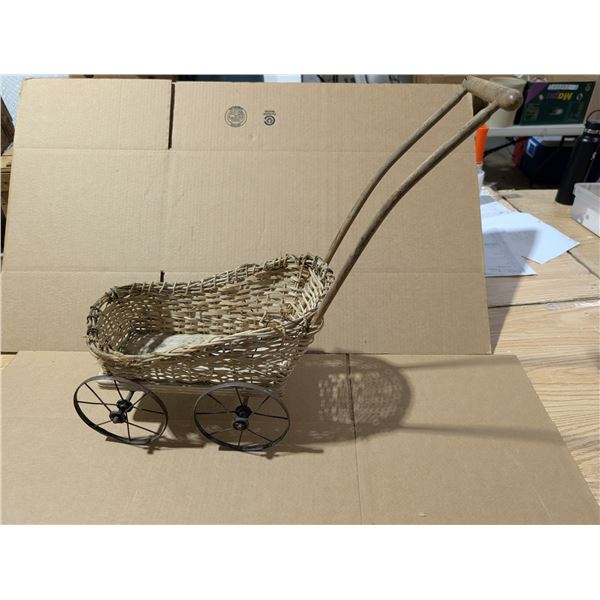 Vintage Wood Whicker Made in Canada Childrens Doll Stroller 10"-22" H