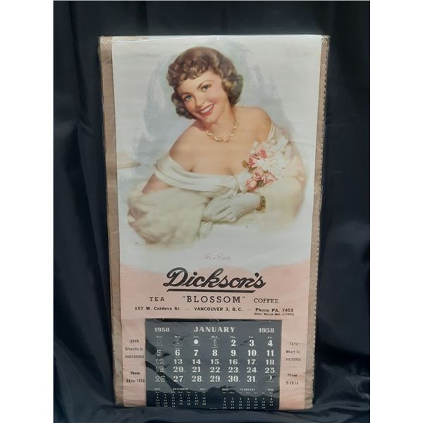 Vintage 1958 calendar featuring artwork by pin-up artist Zoë Mozert. (Height - 22")
