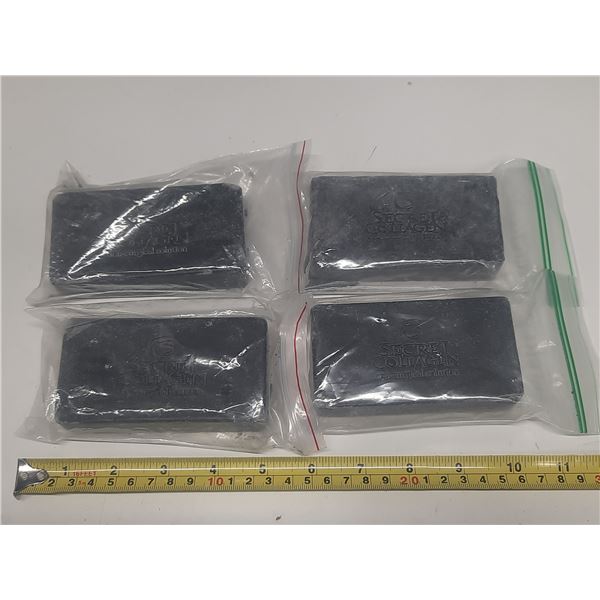 (4) Secret Collagen branded surgical solution charcoal soap bars.