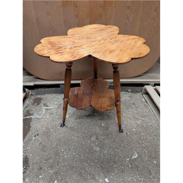 Vintage Wood Claw Glass Clover Shaped trefoil Table 28"x22"x26"
