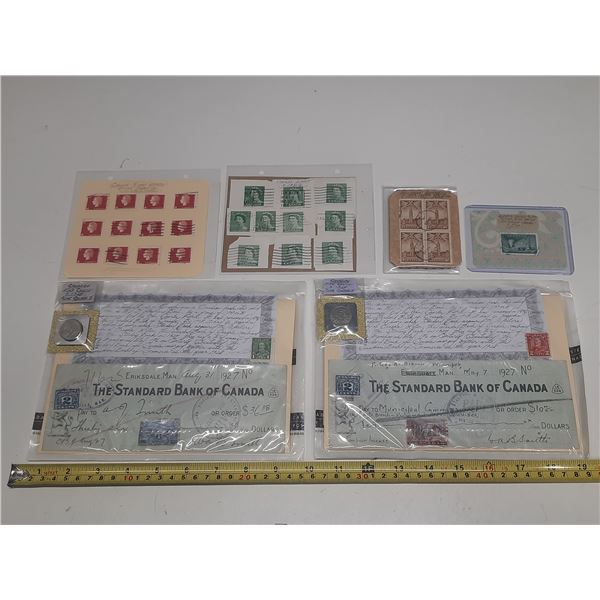(2) 1924 Canada 5 Cents, The Standard Bank of Canada Cheque, Stamps, etc.
