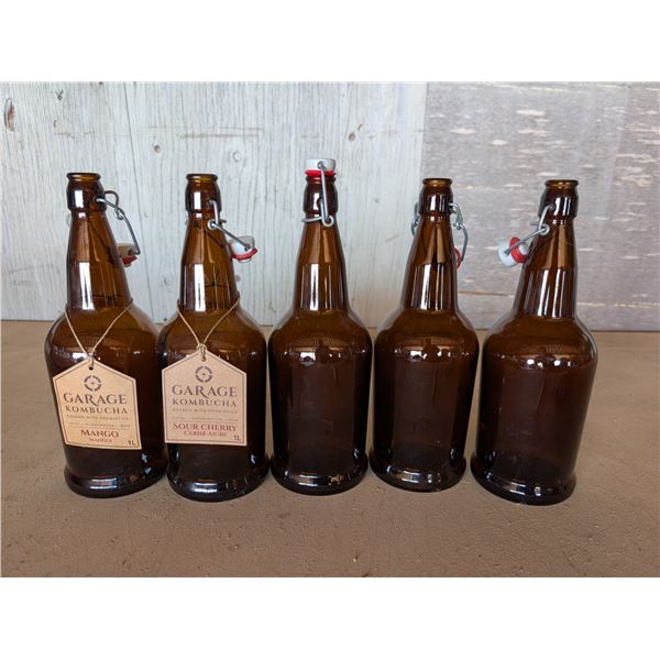(5) Kombucha Bottles w/ Marked Bottoms