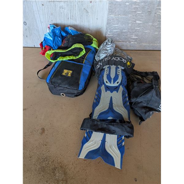 Box of Pool Floaties, Flippers, Snorkels, and etc.