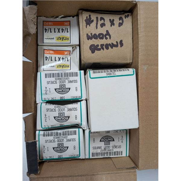 Box full of 1 3/4 Wood Screws 12x2" and 1/4x1/4