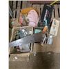 Image 1 : Pallet of misc items, hand saw, dishware and filter