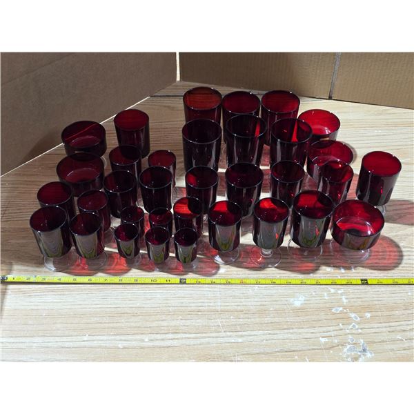 Ruby glass cups- various sizes