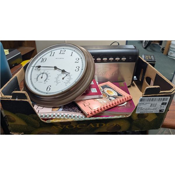 Box of Misc. Items (Clock, Cook Books, etc.)