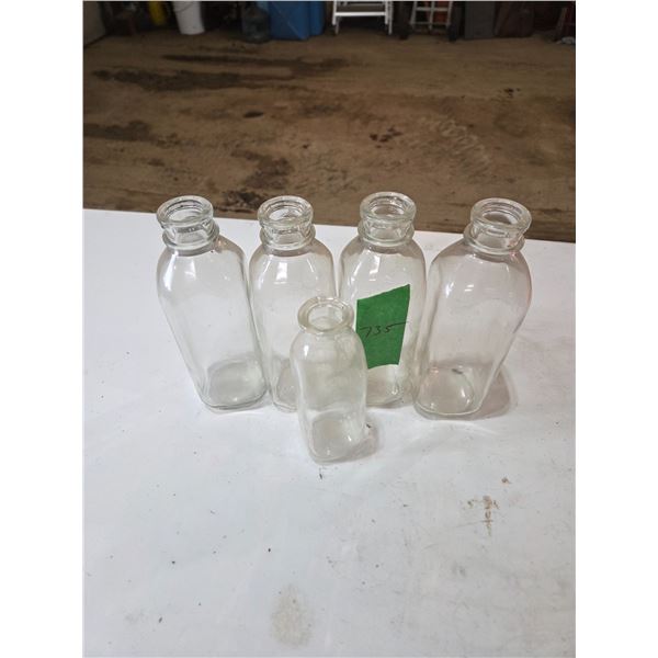 5 Glass Milk Bottles Misc. Sizes