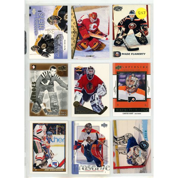 Sheet of NHL Sports Cards (Goalie Cards from 1990s-2000s)