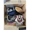 Image 1 : Box of Sports Items (Baseball Helmets, Soccer Balls, etc.)