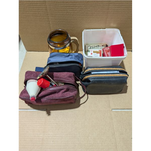 Box of Misc. (Shave Kit, Playing Cards, Adult Blood Pressure Cuff, etc.)