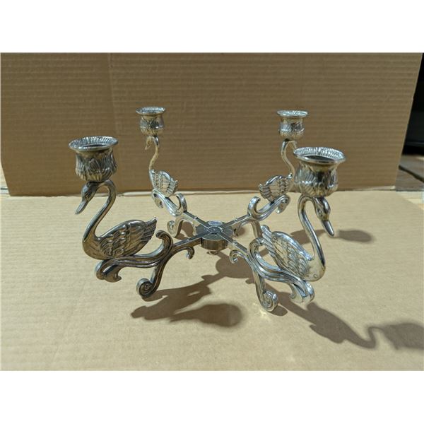 Elegance Silver Plated Zinc (4) Swan Design Candle Holder 10"x6"