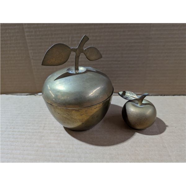 (2) Brass Apple Items (1) Capsule, (1) Bell