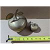 Image 2 : (2) Brass Apple Items (1) Capsule, (1) Bell