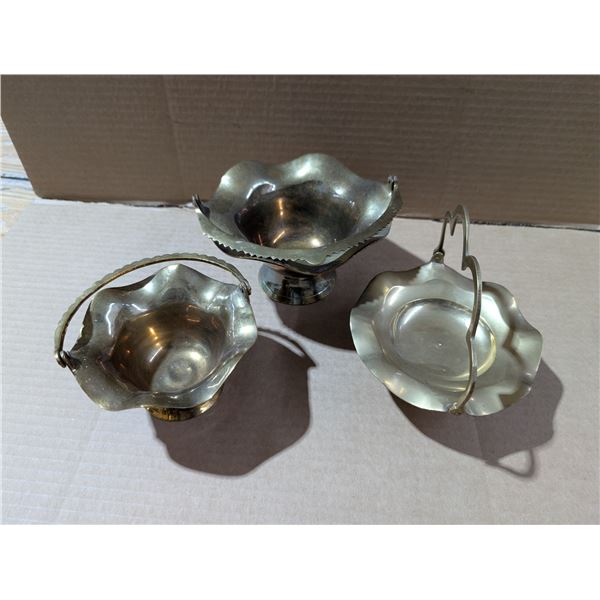 (3) Brass Trays w/Handles (1) Marked Solid Brass