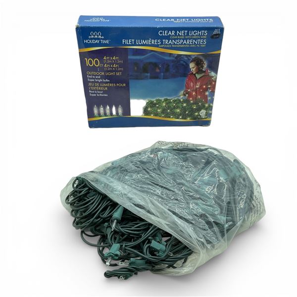 Holiday Time Clear Net Lights, Clear Bulbs with Green Wire, 4ft x 4ft