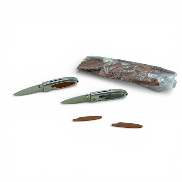 2.5" Folding Blade Knife x 2 Qty With Extra Wood Inlay Pieces