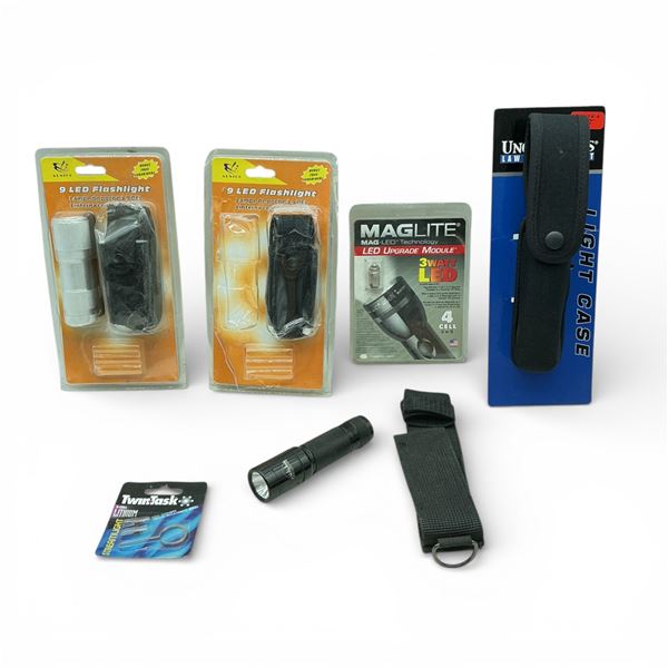 Assorted Flashlights and Flashlight Accessories