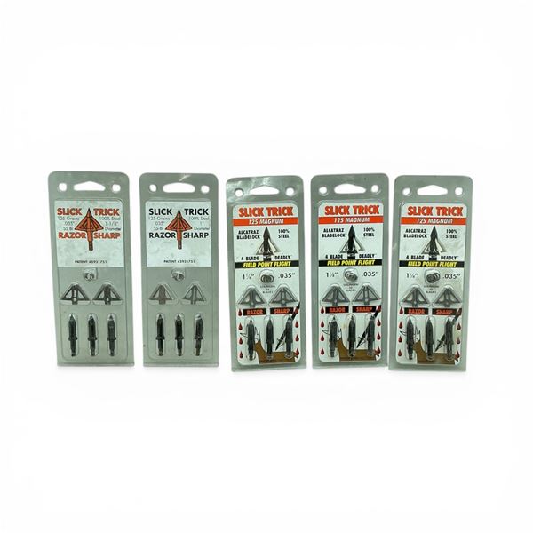 Slick Trick 125 Magnum and 125 Grain 4 Blade Broadhead with Field Point, 3 Pack X 5 Total Qty