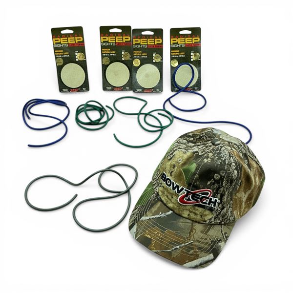 Assorted Radical Archery Latex PEEP Tubing and BowTech Camo Hat